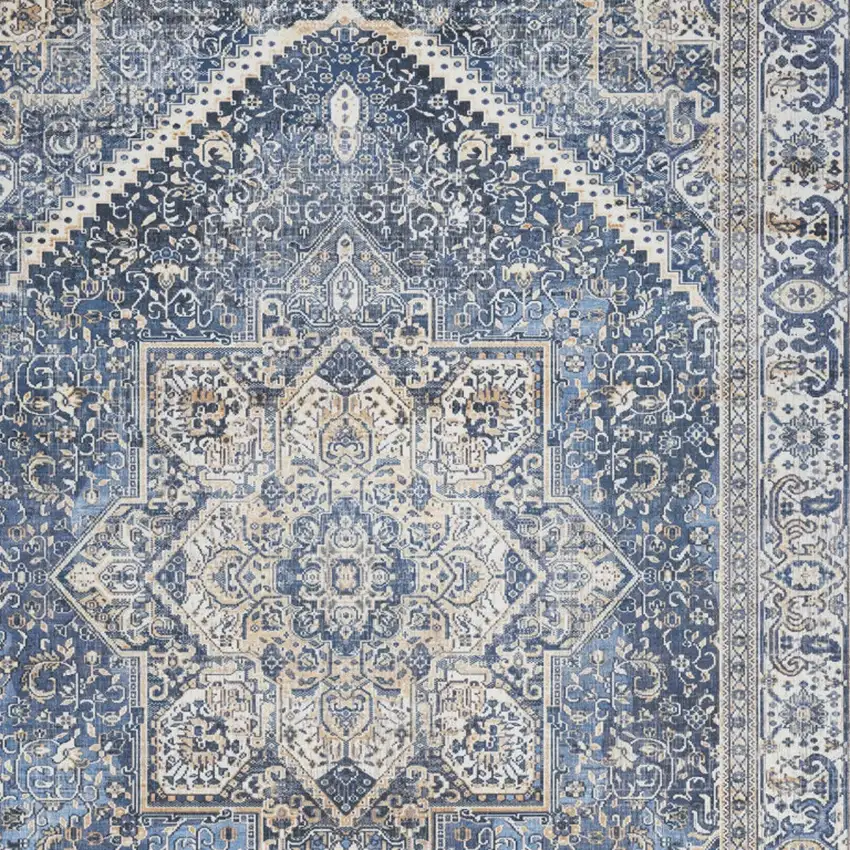 Blue and Ivory Oriental Distressed Non Skid Area Rug Photo 6