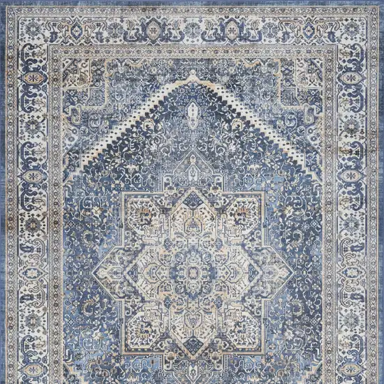 Blue and Ivory Oriental Distressed Non Skid Area Rug Photo 7