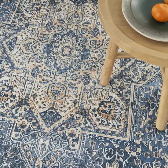 Blue and Ivory Oriental Distressed Non Skid Area Rug Photo 8