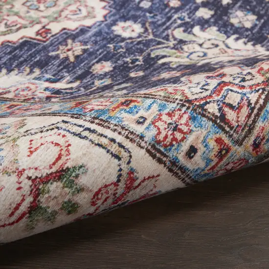 Blue and Ivory Oriental Distressed Non Skid Area Rug Photo 9