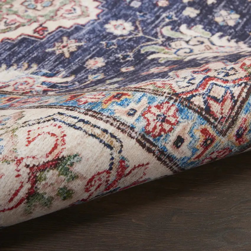 Blue and Ivory Oriental Distressed Non Skid Area Rug Photo 9