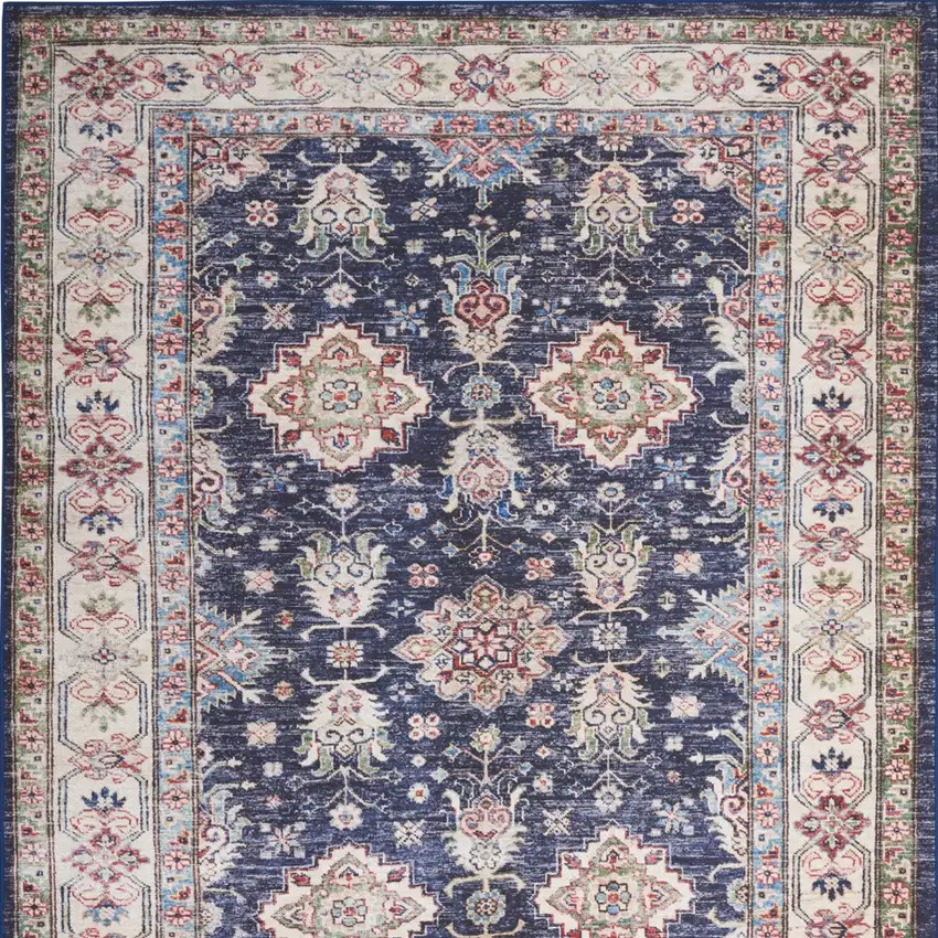 Blue and Ivory Oriental Distressed Non Skid Area Rug Photo 7