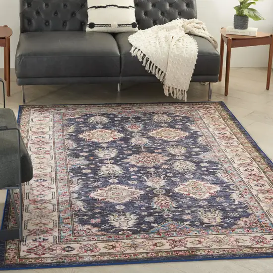 Blue and Ivory Oriental Distressed Non Skid Area Rug Photo 9