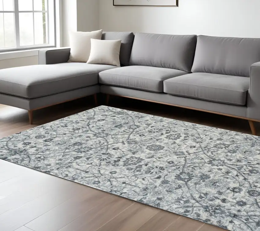 Charcoal and Gray Oriental Power Loom Area Rug Photo 1