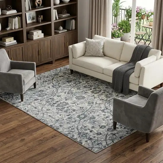 Charcoal And Ivory Floral Area Rug Photo 1