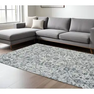 Photo of Blue and Ivory Oriental Power Loom Area Rug