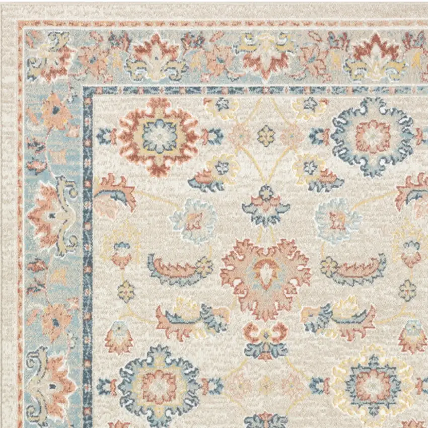 Blue and Ivory Oriental Power Loom Area Rug Photo 5