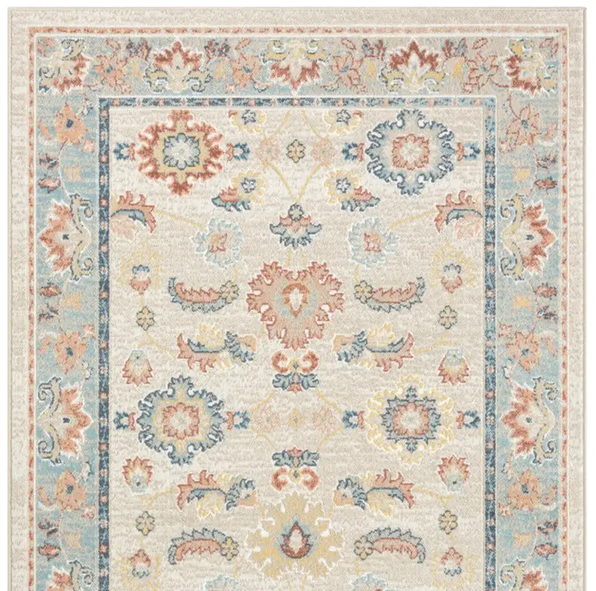 Blue and Ivory Oriental Power Loom Area Rug Photo 6