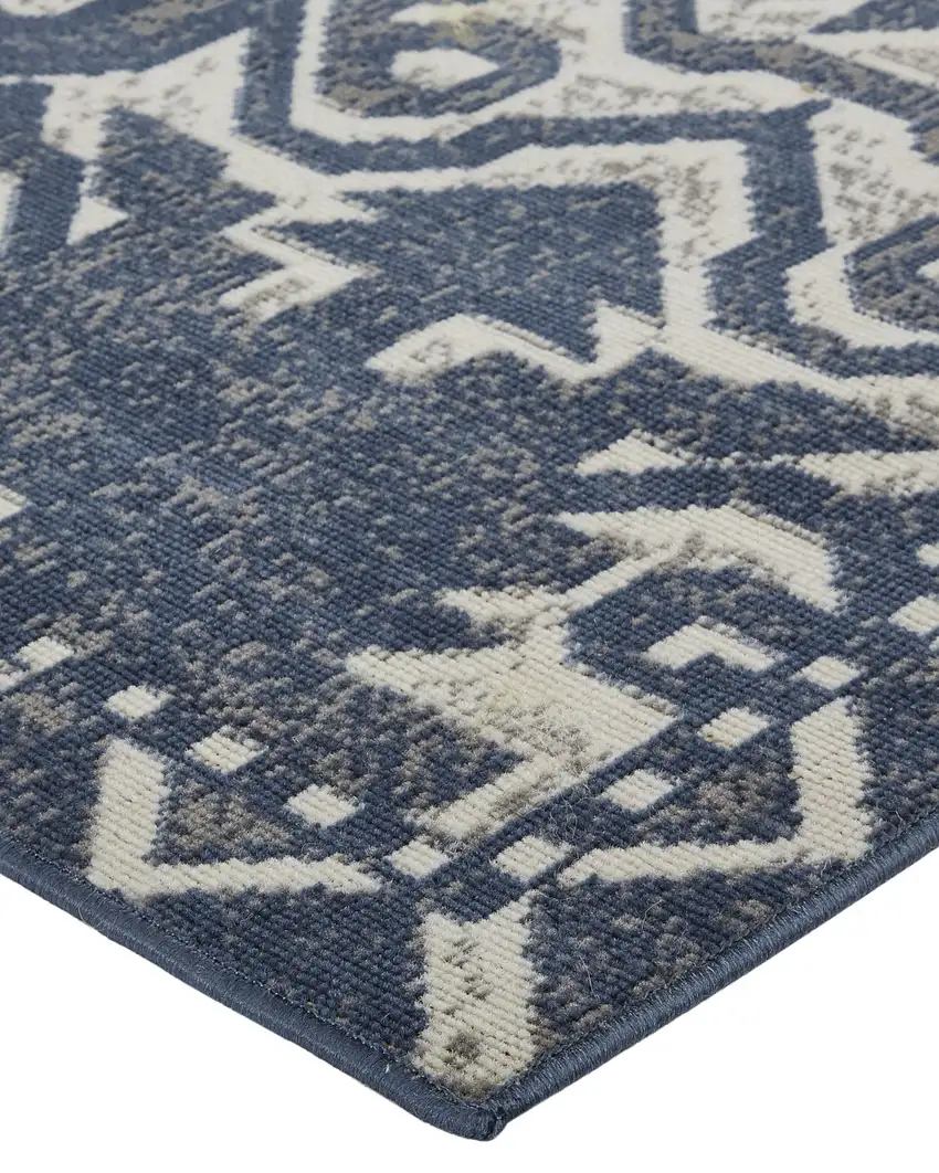 Blue and Ivory Oriental Power Loom Area Rug Photo 6