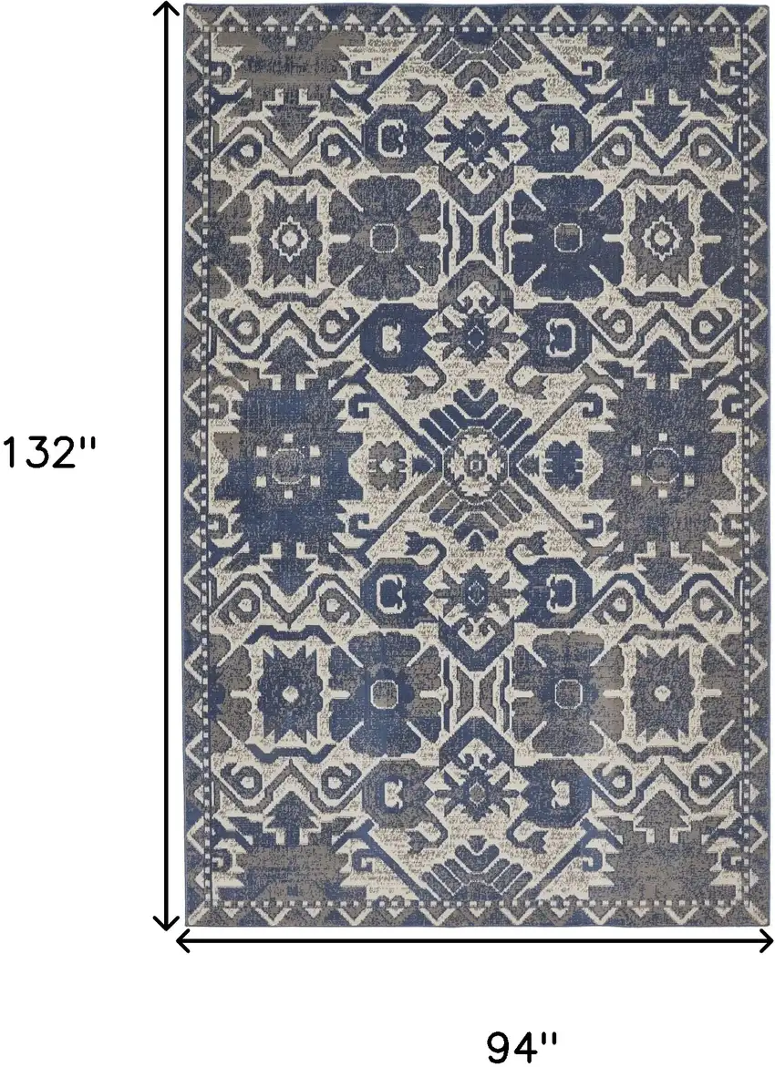 Blue and Ivory Oriental Power Loom Area Rug Photo 3