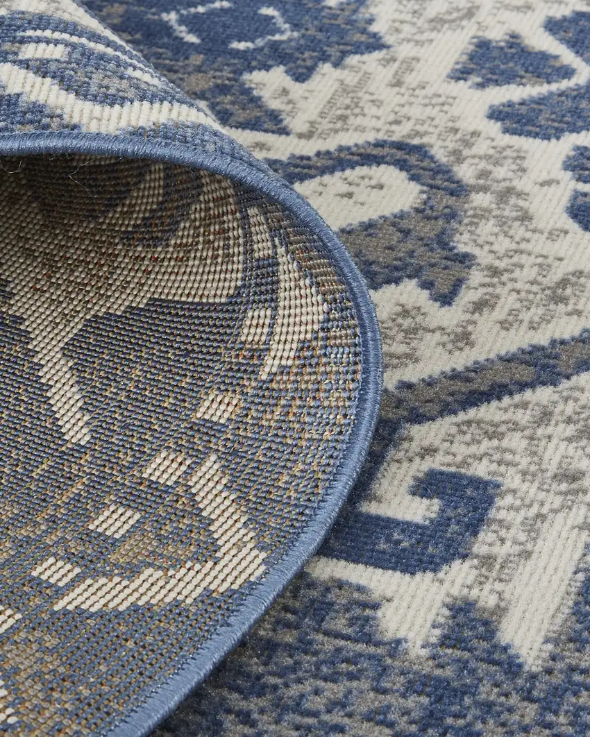 Blue and Ivory Oriental Power Loom Area Rug Photo 8