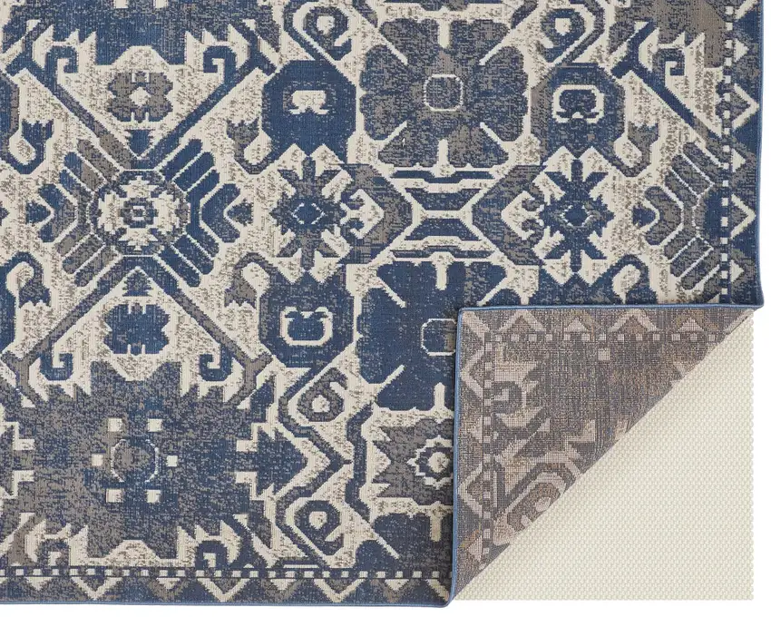 Blue and Ivory Oriental Power Loom Area Rug Photo 7