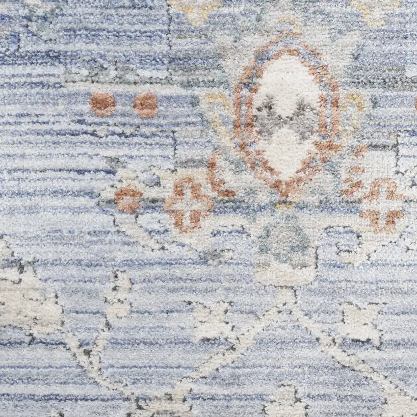 Blue and Ivory Oriental Power Loom Distressed Area Rug With Fringe Photo 1