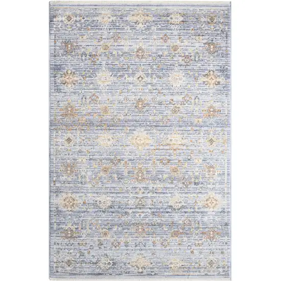Blue and Ivory Oriental Power Loom Distressed Area Rug With Fringe Photo 9