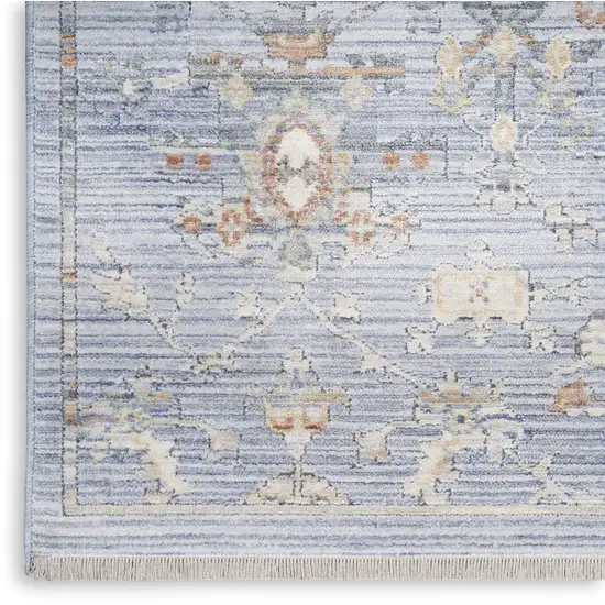 Blue and Ivory Oriental Power Loom Distressed Area Rug With Fringe Photo 8