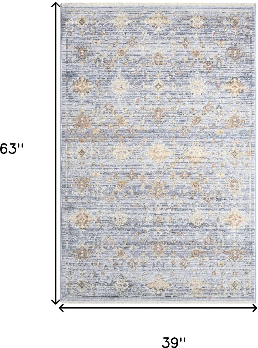 Blue and Ivory Oriental Power Loom Distressed Area Rug With Fringe Photo 8