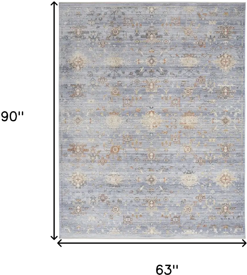 Blue and Ivory Oriental Power Loom Distressed Area Rug With Fringe Photo 10