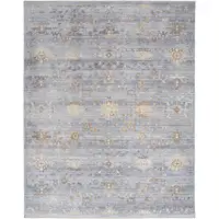 Photo of Blue and Ivory Oriental Power Loom Distressed Area Rug With Fringe