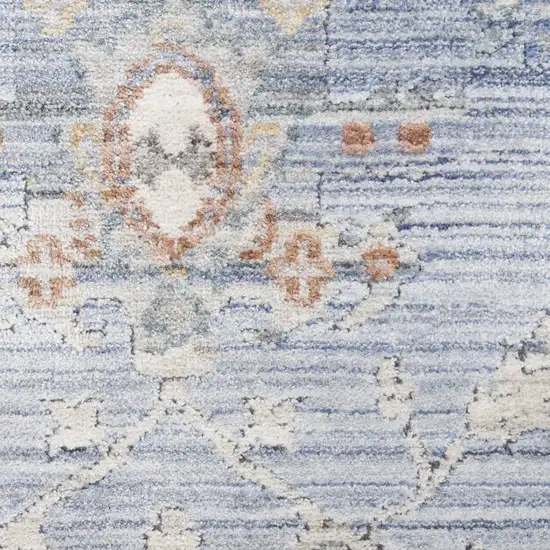 Blue and Ivory Oriental Power Loom Distressed Area Rug With Fringe Photo 4