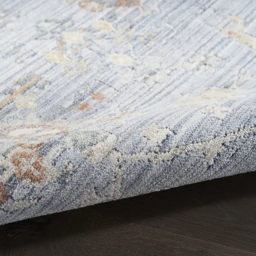 Blue and Ivory Oriental Power Loom Distressed Area Rug With Fringe Photo 8