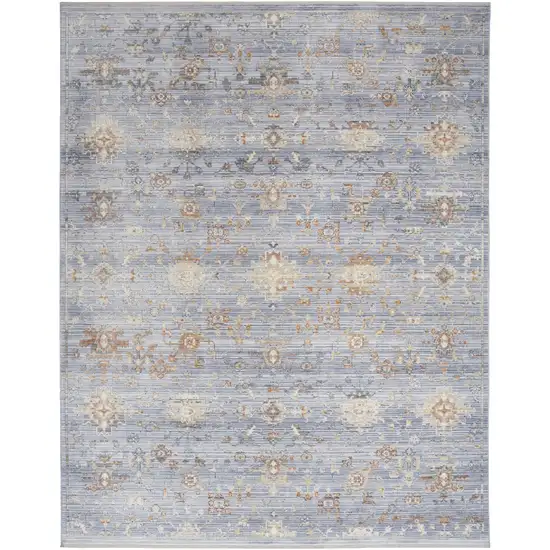Blue and Ivory Oriental Power Loom Distressed Area Rug With Fringe Photo 2