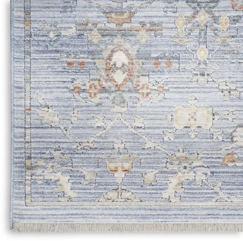 Blue and Ivory Oriental Power Loom Distressed Area Rug With Fringe Photo 9