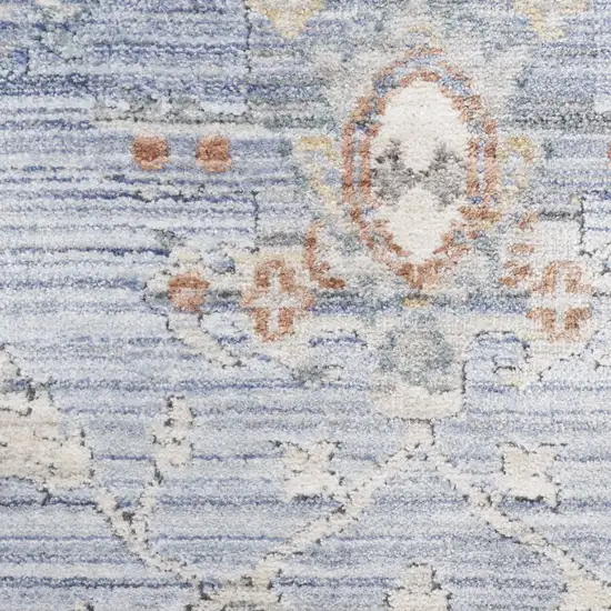 Blue and Ivory Oriental Power Loom Distressed Area Rug With Fringe Photo 1