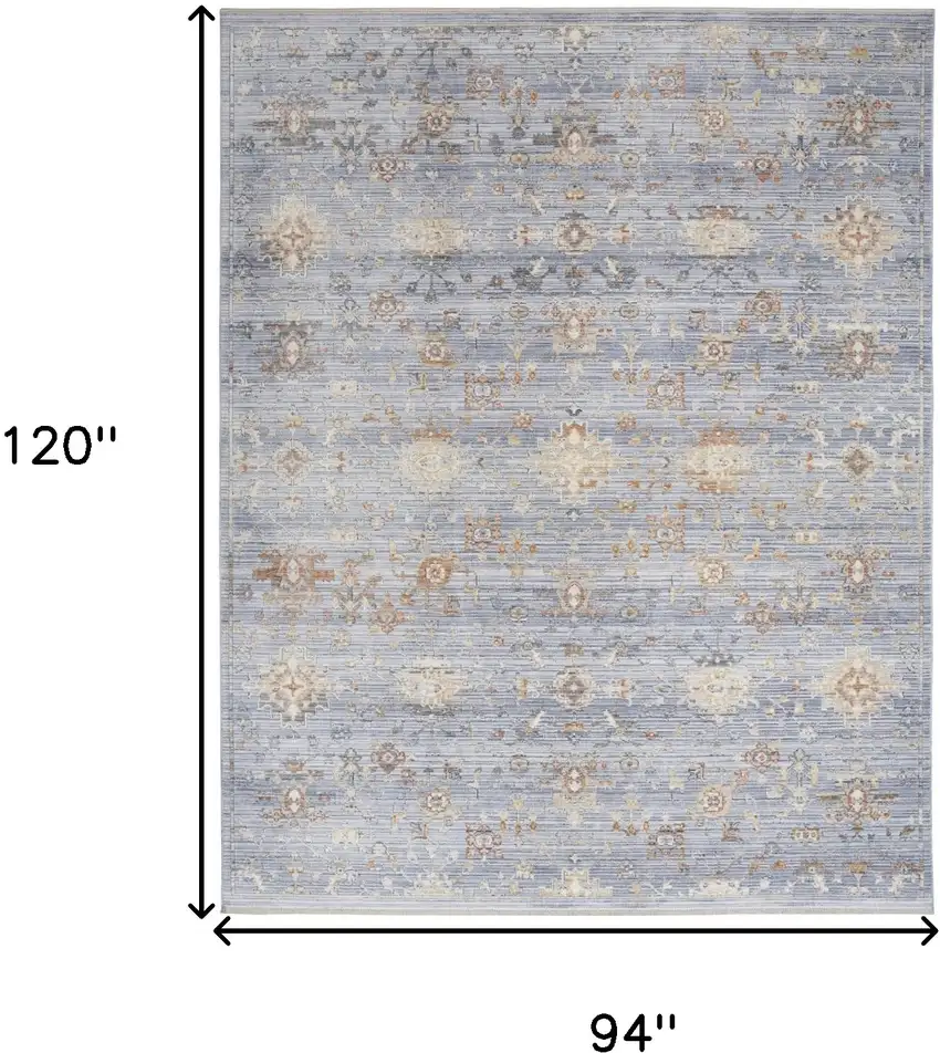 Blue and Ivory Oriental Power Loom Distressed Area Rug With Fringe Photo 10