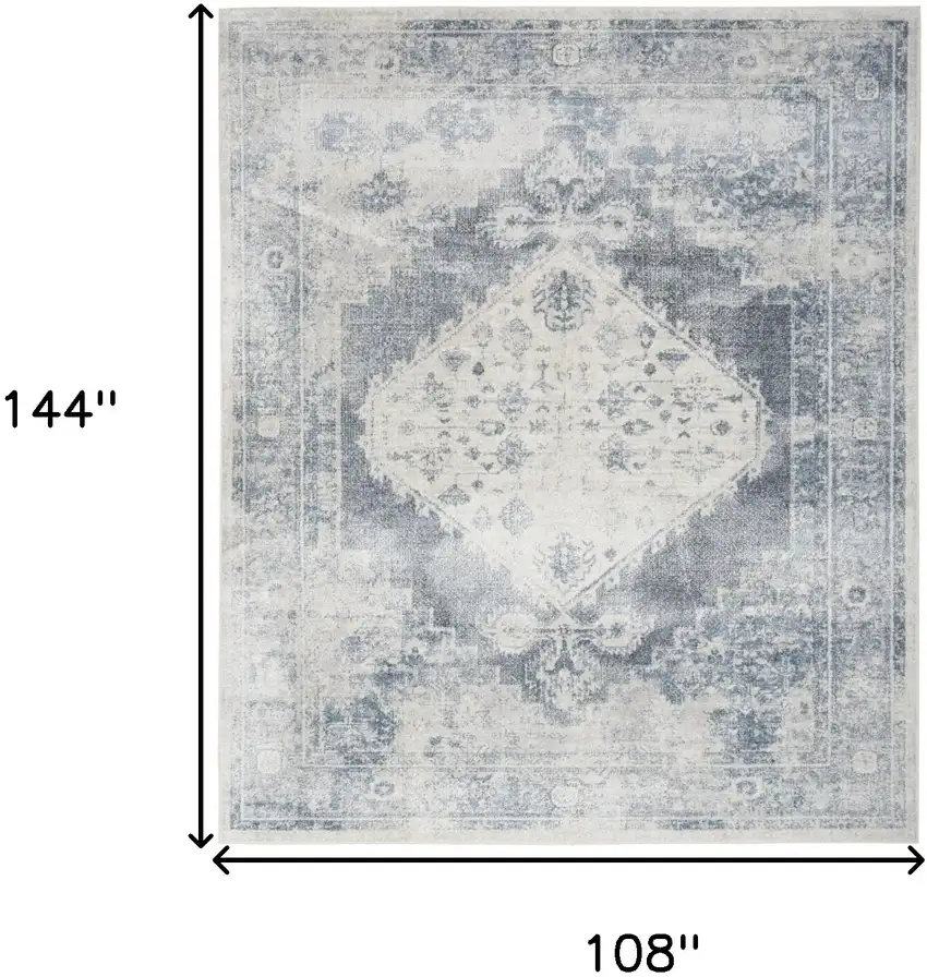 Blue and Ivory Oriental Power Loom Distressed Area Rug Photo 7