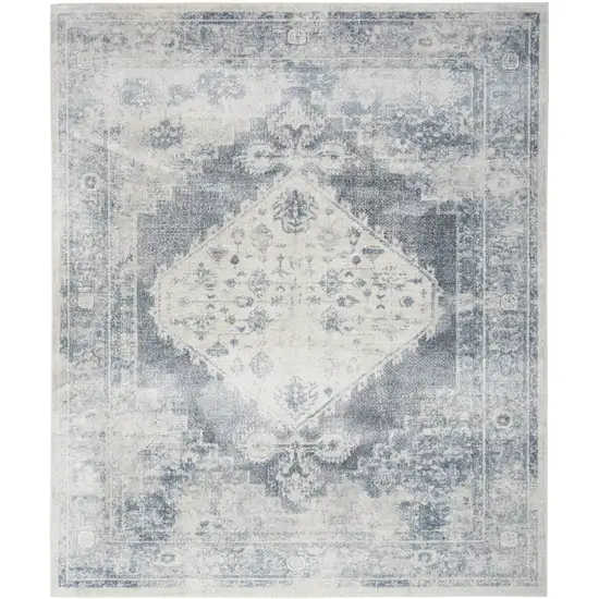 Blue and Ivory Oriental Power Loom Distressed Area Rug Photo 1