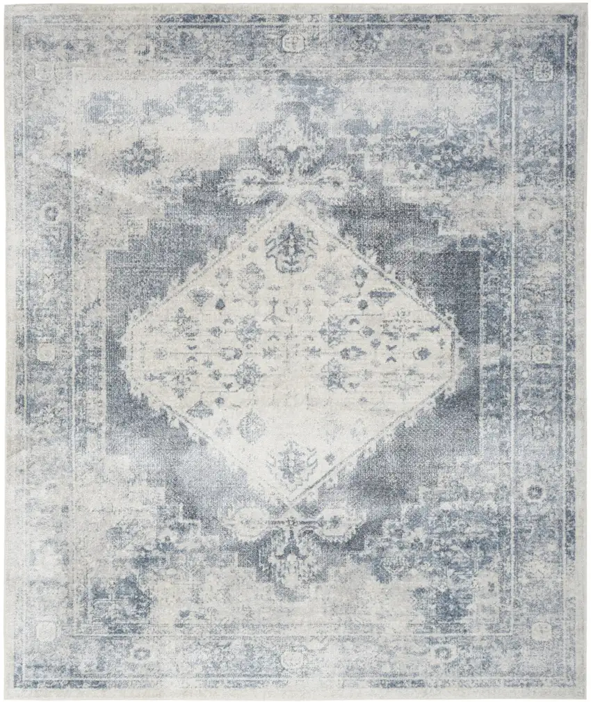 Blue and Ivory Oriental Power Loom Distressed Area Rug Photo 1