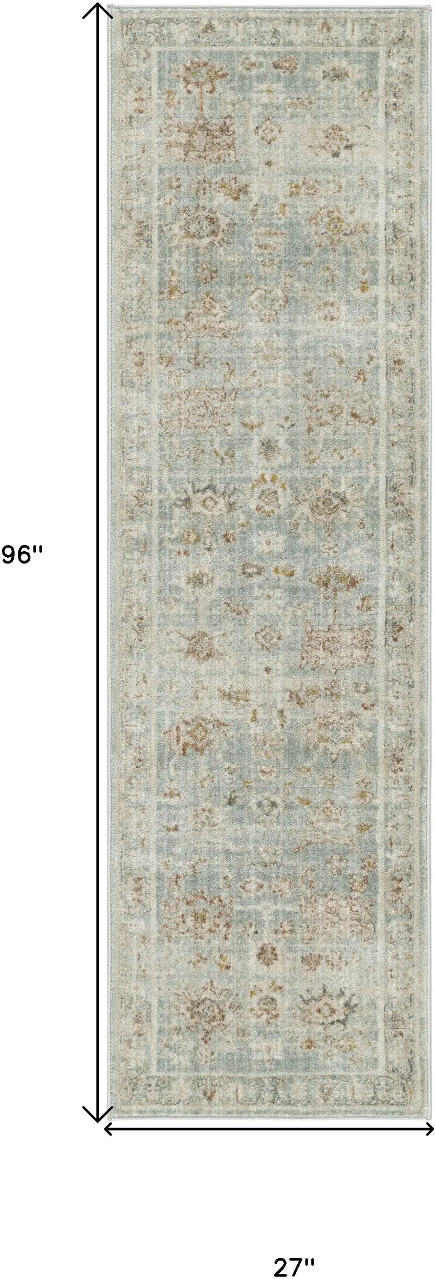 Blue and Ivory Oriental Power Loom Distressed Runner Rug With Fringe Photo 3