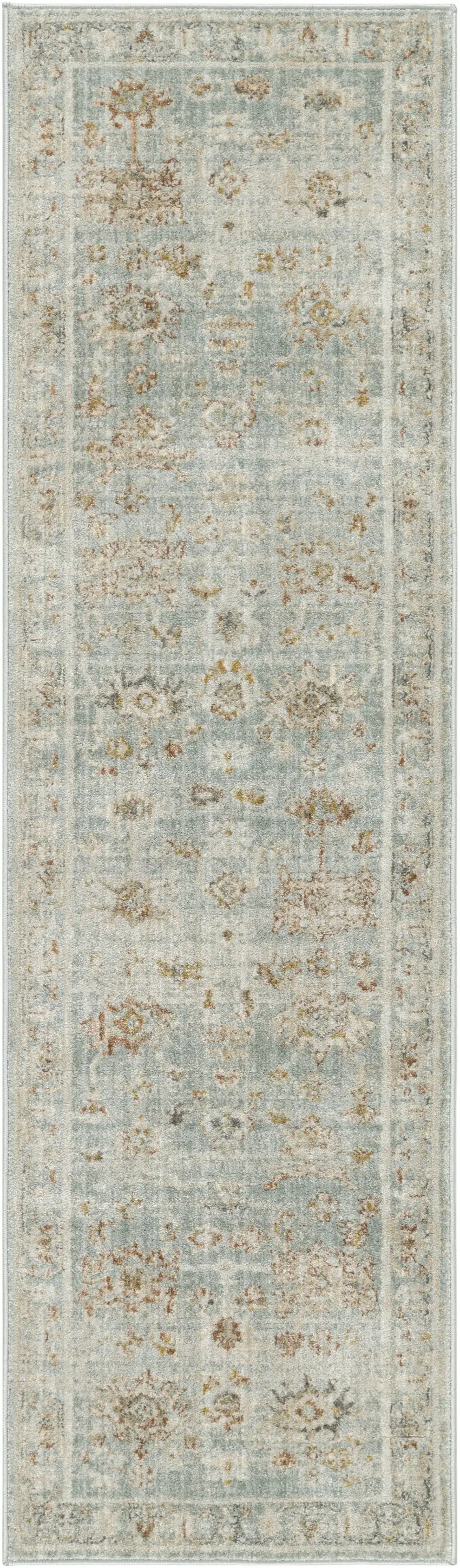 8' Blue And Ivory Oriental Distressed Runner Rug With Fringe Photo 4