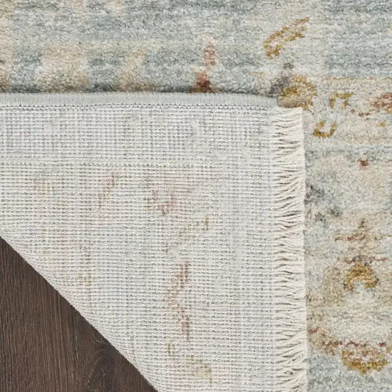 8' Blue And Ivory Oriental Distressed Runner Rug With Fringe Photo 6