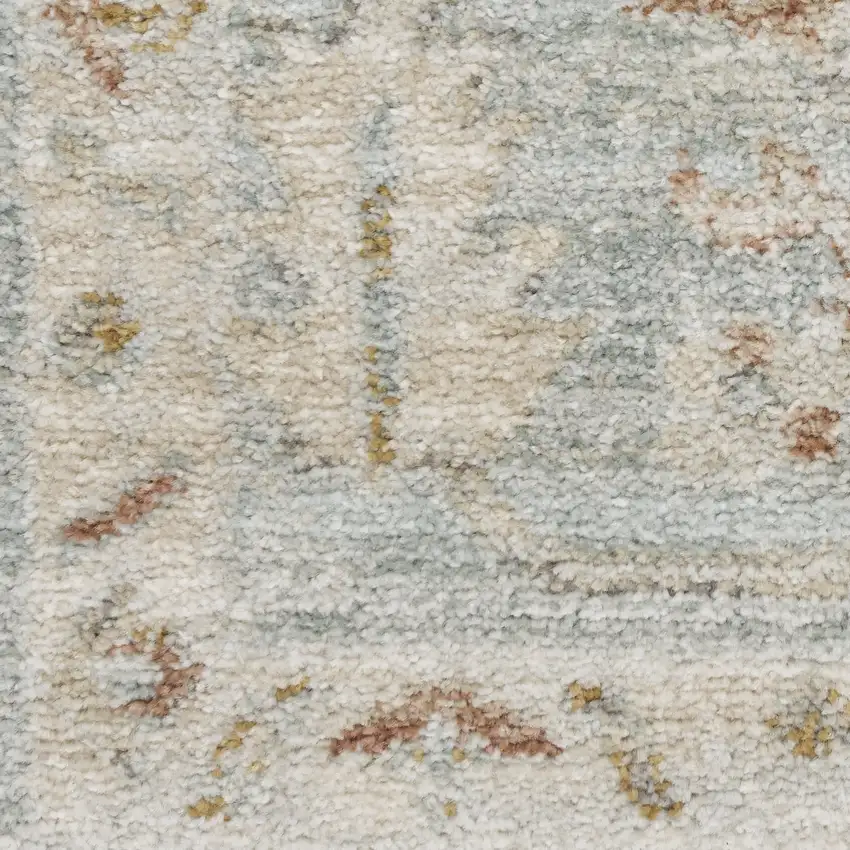 8' Blue And Ivory Oriental Distressed Runner Rug With Fringe Photo 7