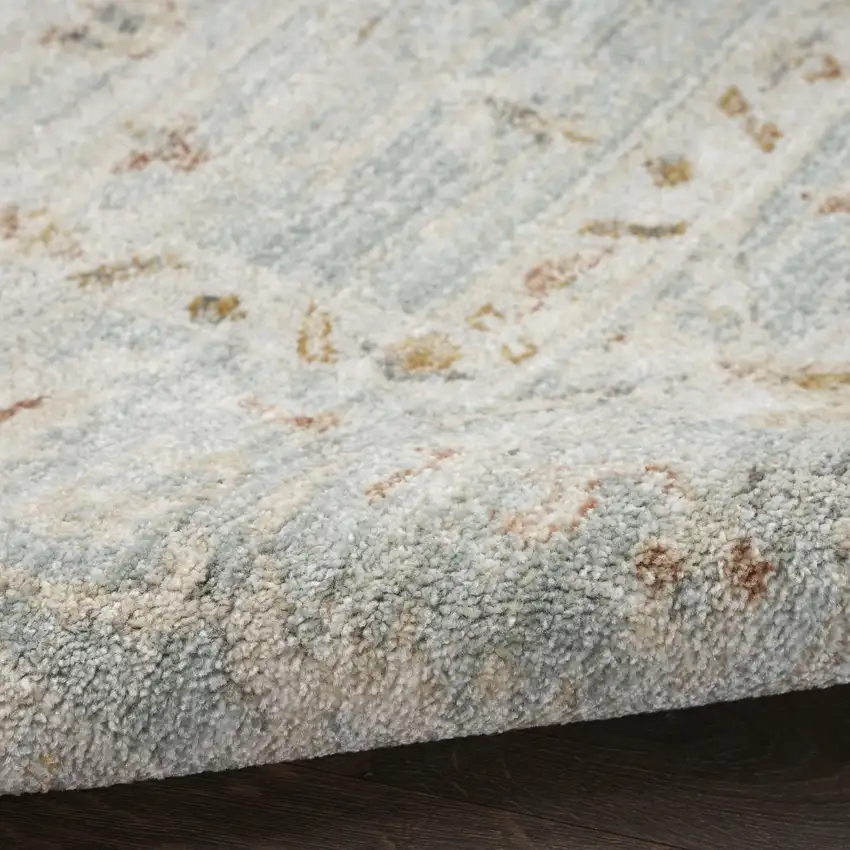 8' Blue And Ivory Oriental Distressed Runner Rug With Fringe Photo 8