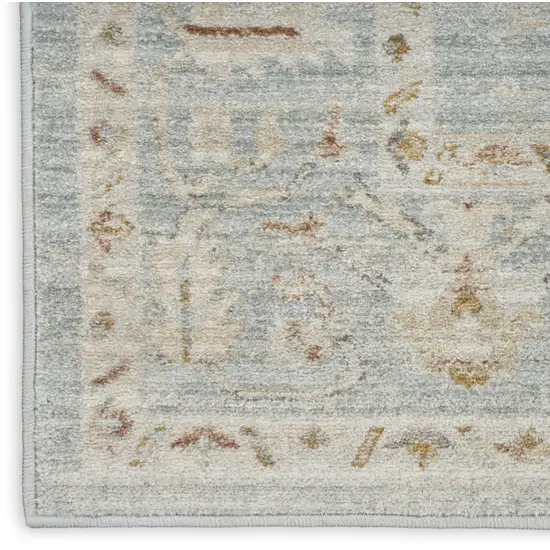 8' Blue And Ivory Oriental Distressed Runner Rug With Fringe Photo 9