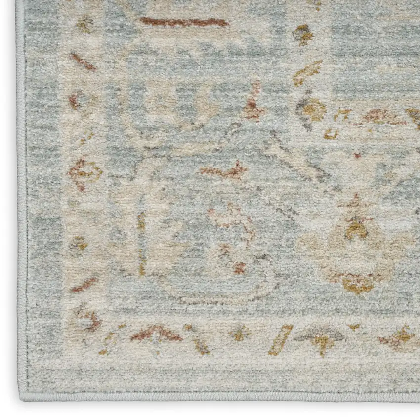 8' Blue And Ivory Oriental Distressed Runner Rug With Fringe Photo 9
