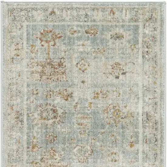 8' Blue And Ivory Oriental Distressed Runner Rug With Fringe Photo 1