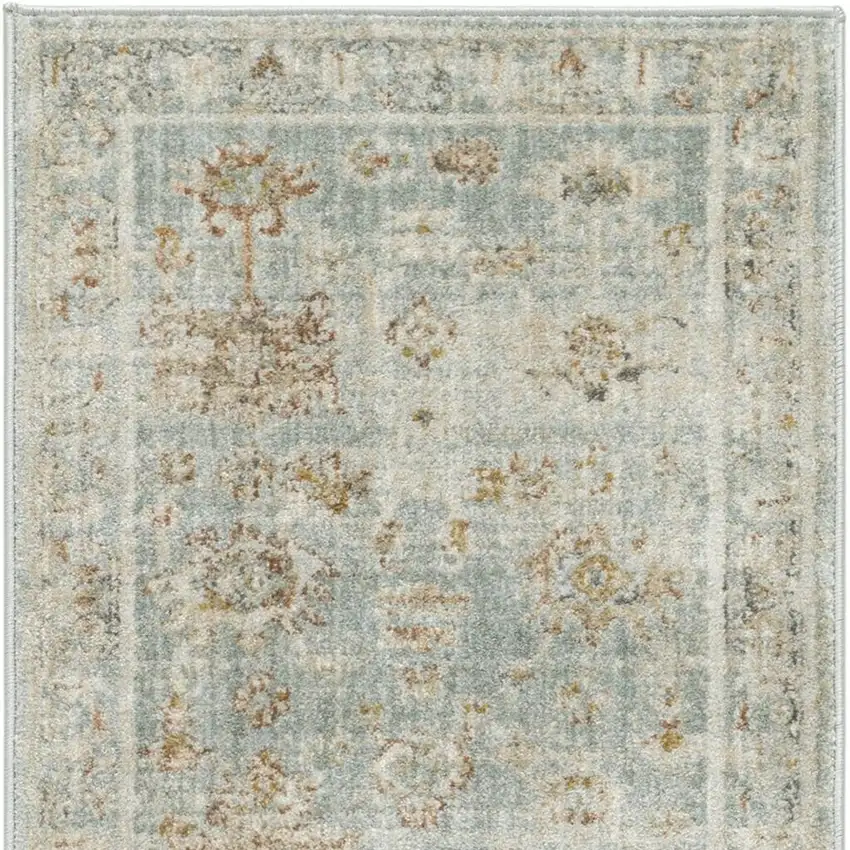 8' Blue And Ivory Oriental Distressed Runner Rug With Fringe Photo 1