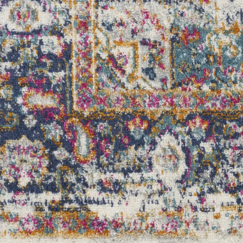Blue and Ivory Oriental Power Loom Distressed Runner Rug Photo 4