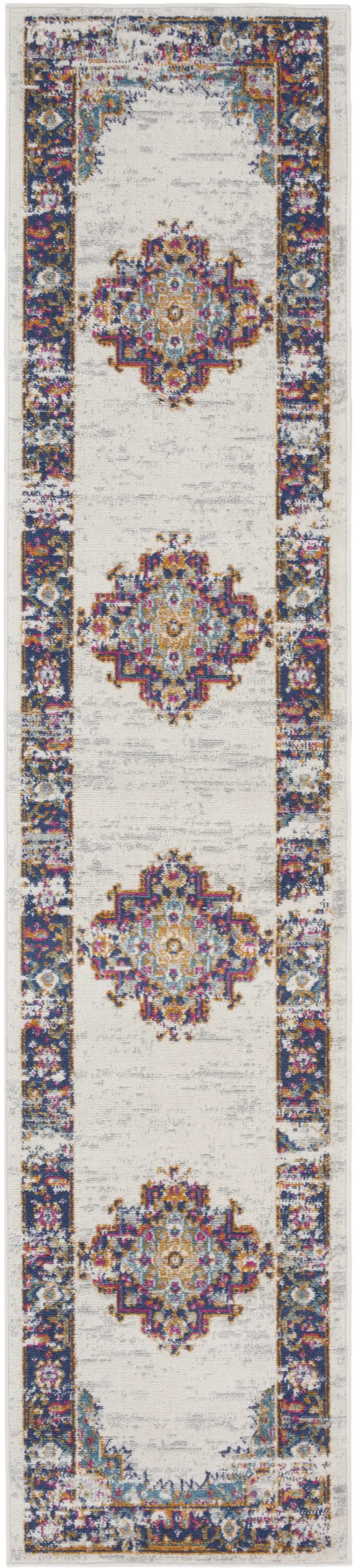 Blue and Ivory Oriental Power Loom Distressed Runner Rug Photo 1