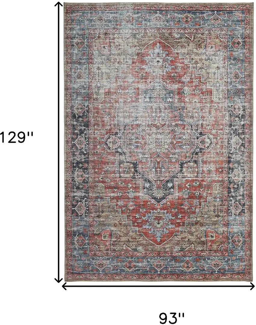 Blue and Ivory Oriental Power Loom Distressed Washable Area Rug Photo 3