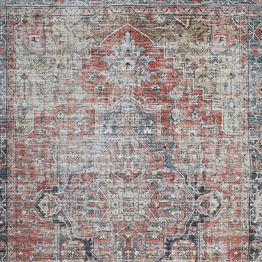 Blue and Ivory Oriental Power Loom Distressed Washable Area Rug Photo 5