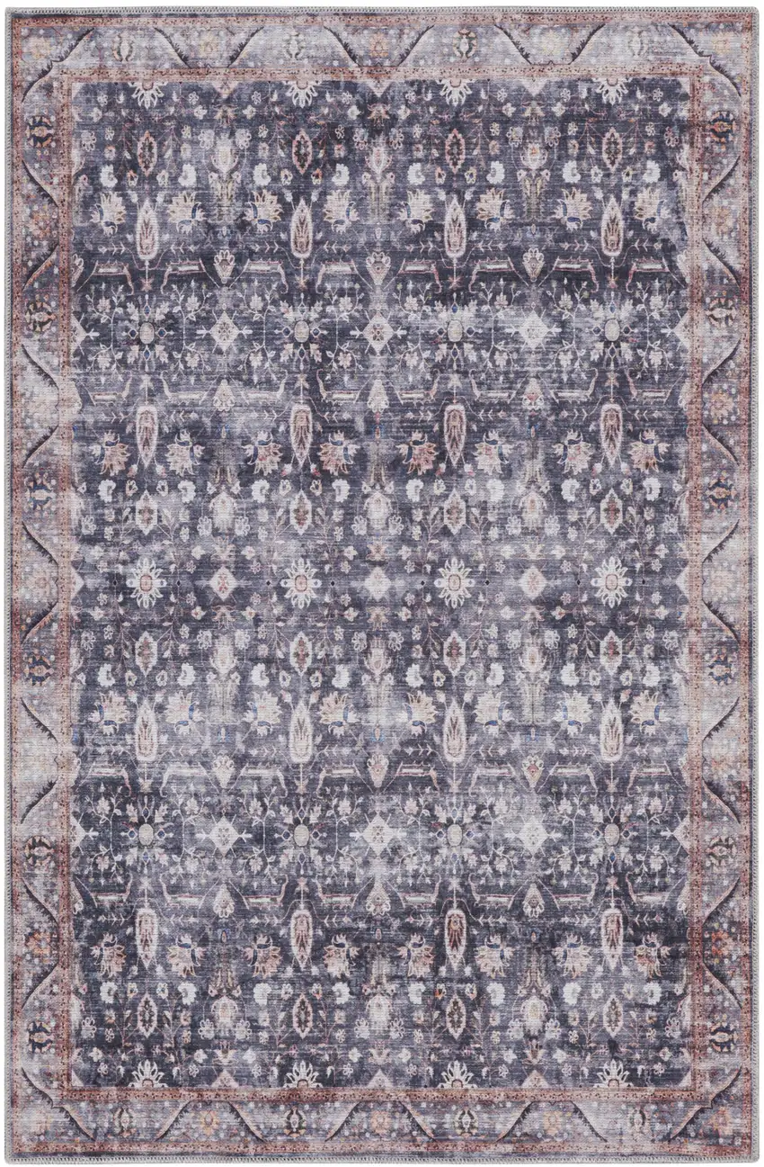 Blue and Ivory Oriental Power Loom Distressed Washable Non Skid Area Rug Photo 1