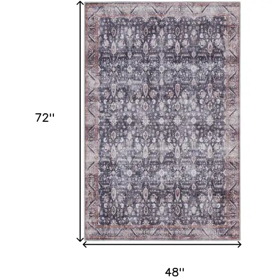Blue and Ivory Oriental Power Loom Distressed Washable Non Skid Area Rug Photo 9