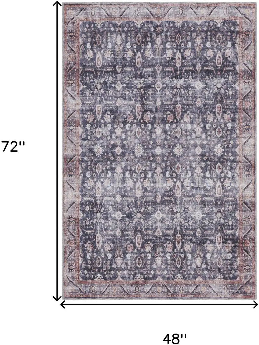 Blue and Ivory Oriental Power Loom Distressed Washable Non Skid Area Rug Photo 9