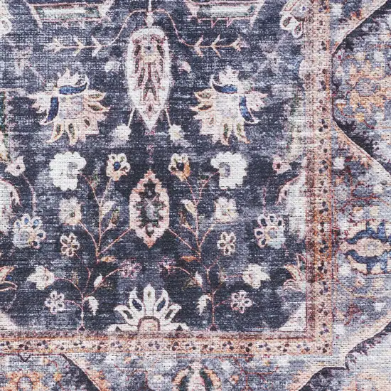 5' X 7' Blue and Ivory Oriental Power Loom Distressed Washable Non Skid Area Rug Photo 4