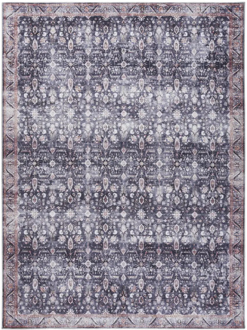 Blue and Ivory Oriental Power Loom Distressed Washable Non Skid Area Rug Photo 1