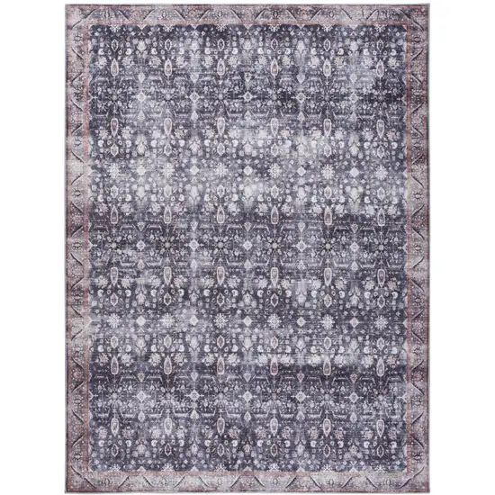 5' X 7' Blue and Ivory Oriental Power Loom Distressed Washable Non Skid Area Rug Photo 2